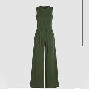 Cider Forest Green Ribbed Jumpsuit